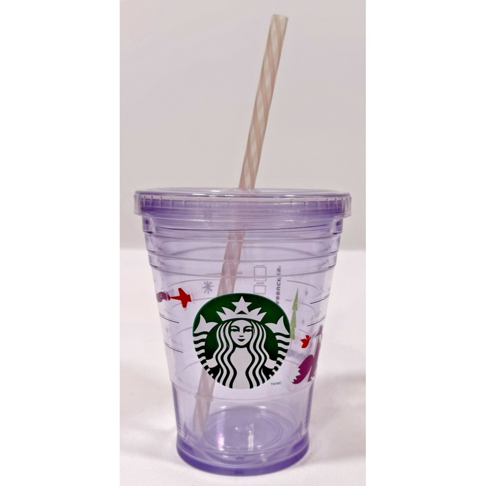 Starbucks Fox Holiday Cold Cup 12oz Clear Tumbler Fox Plane Lid Straw 2011